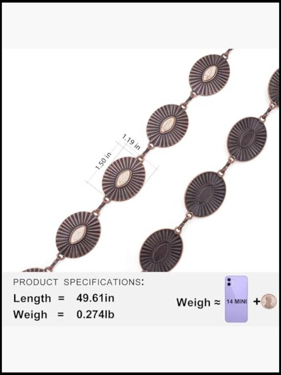 Western Concho Chain Belt Cowgirl Style Lobster Claw Clasp Medium main image 6
